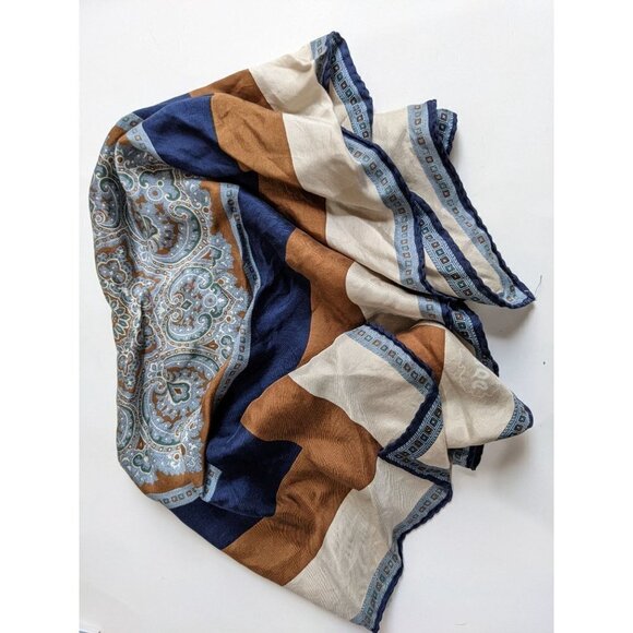Vintage scarf by Dorce brown blue 22x23.5 in - Picture 2 of 9